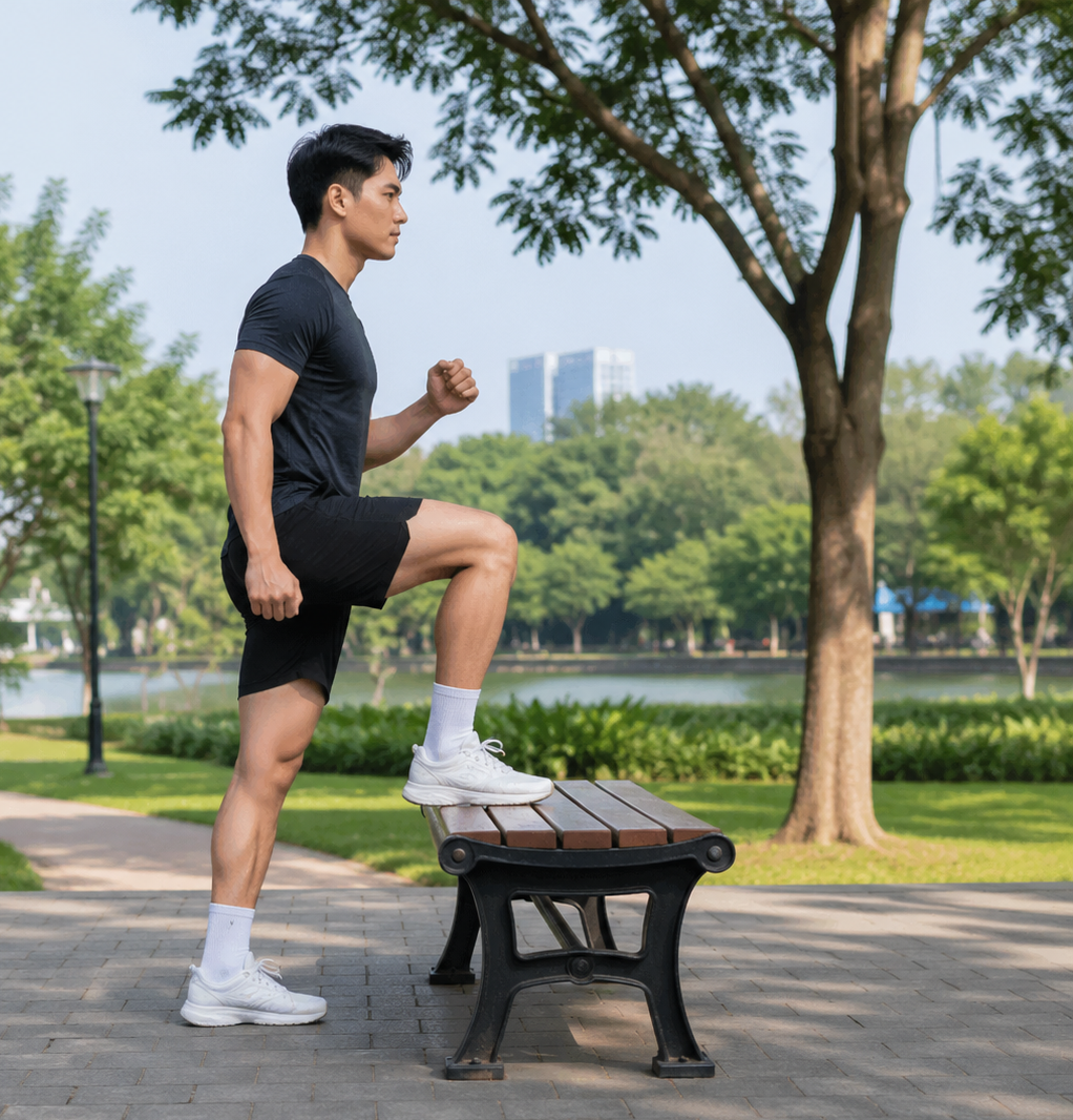 5 bài tập với ghế đá công viên giúp tăng cường sức mạnh đôi chân- Ảnh 2.