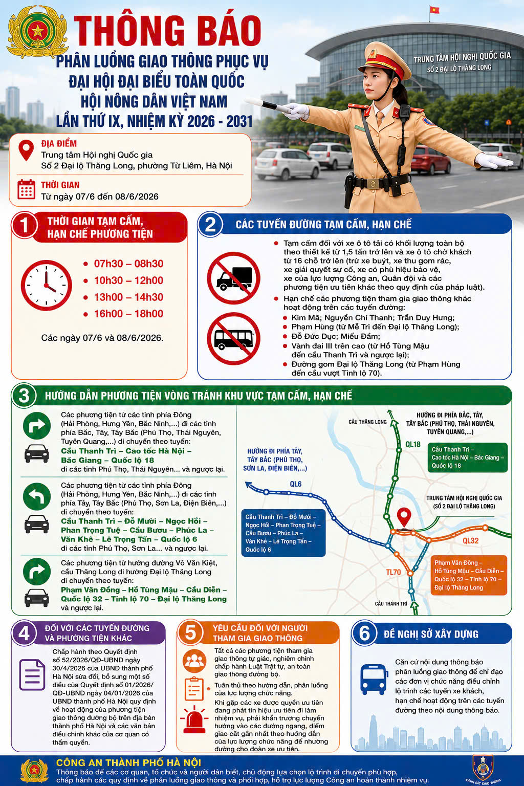 Hàng loạt tuyến đường Hà Nội hạn chế phương tiện trong hai ngày 7 và 8/6